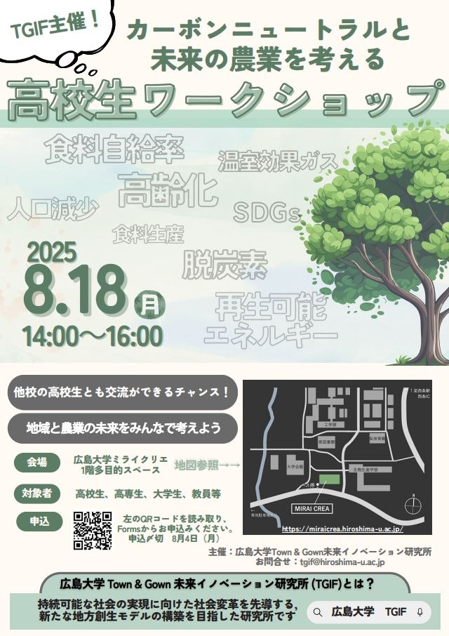 カーボンニュートラルと未来の農業を考えるワークショップ（高校生募集）
